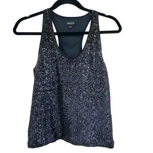 Worth All Over Sequins Racerback Tank Top Blouse Dark Blue Sparkly Size 4